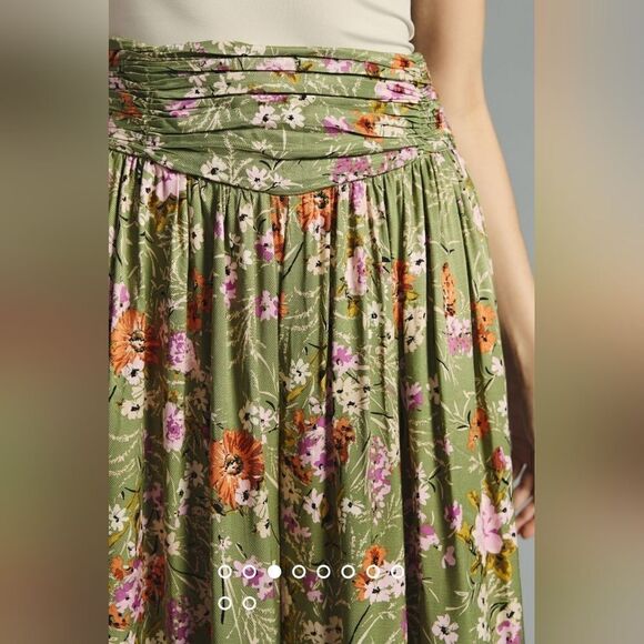 Anthropologie Wide-Leg Floral Pants In Olive Green Size 6 Tall NWT - Picture 3 of 11